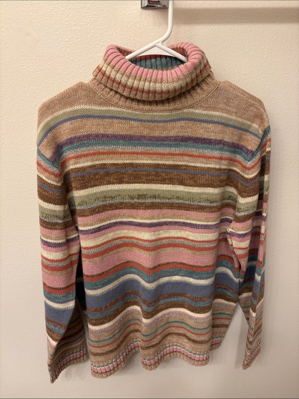 Tiara Multicolor Striped Cowl Neck Sweater — Pastel & Earth Tones